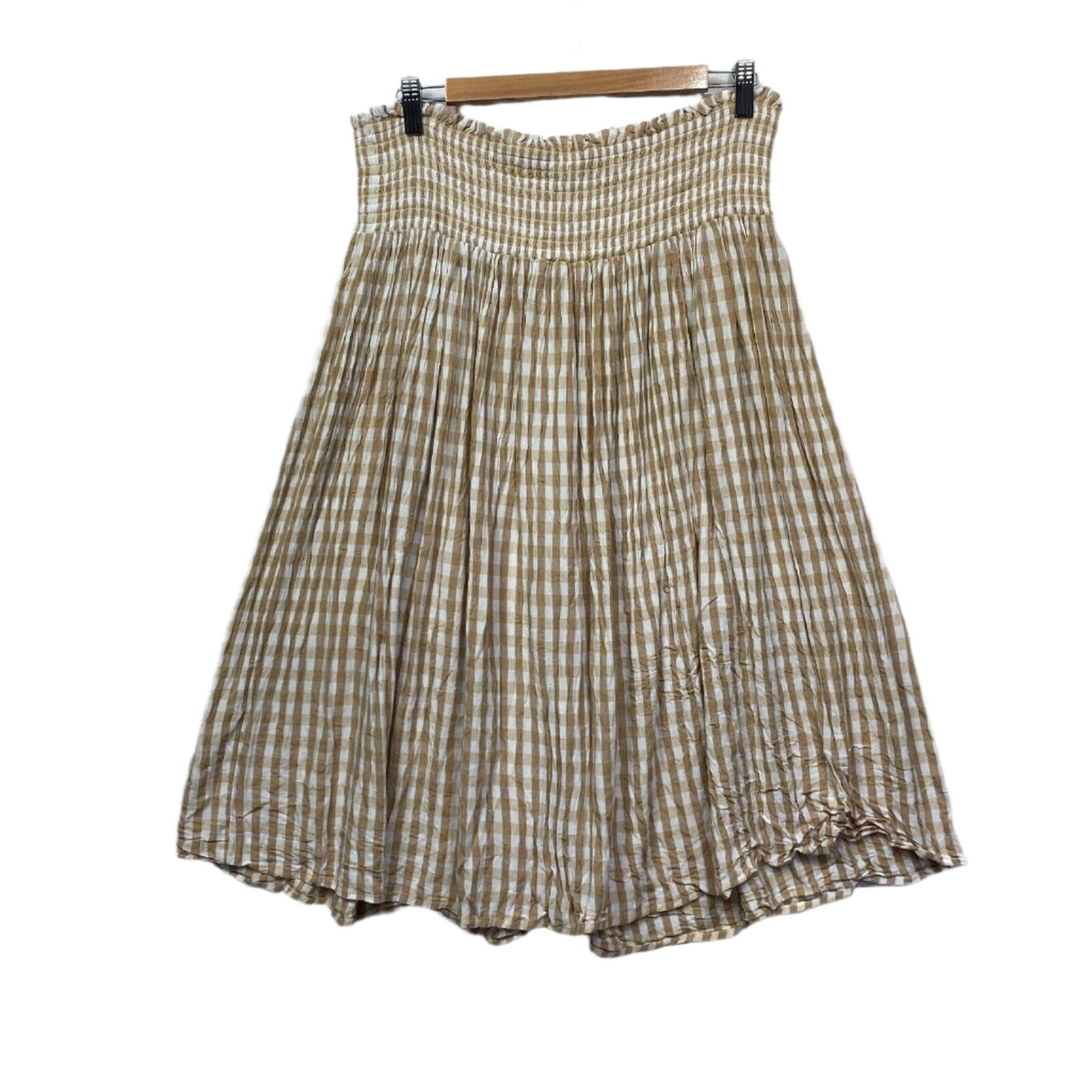 Anko Skirt Size 16 Plus Beige White Gingham Check Elastic Waist Viscose Midi