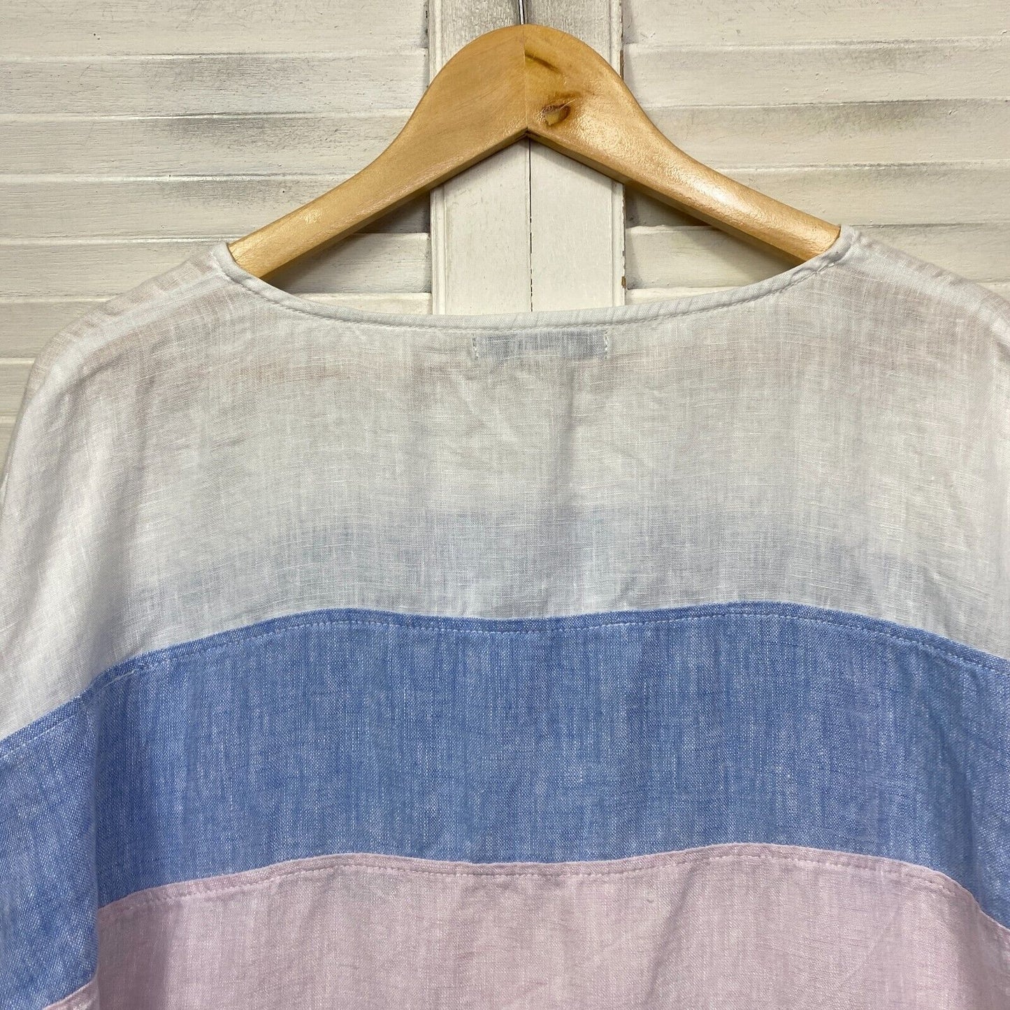 Hammock & Vine Linen Top Size 14 Plus Multicoloured Striped 3/4 Sleeve