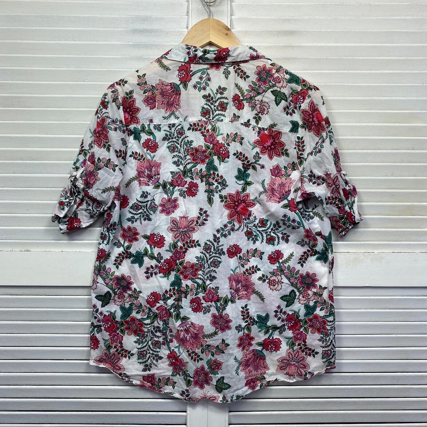 Millers Top Size 14 White Floral Short Sleeve Button Up Cotton Preloved