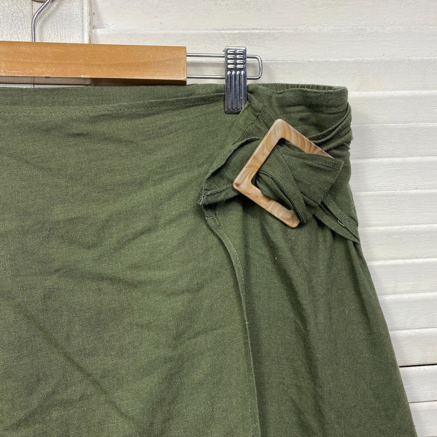 Autograph Skirt Size 16 Plus Green Linen Blend Knee Length