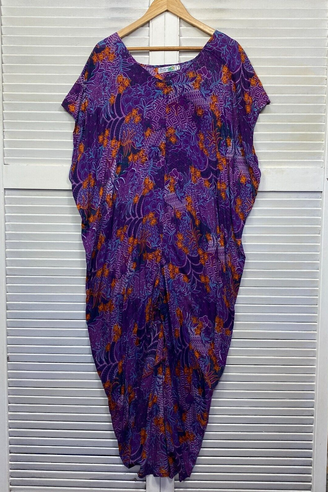 Sundrenched Maxi Dress One Size Plus Short Sleeve Purple Rayon