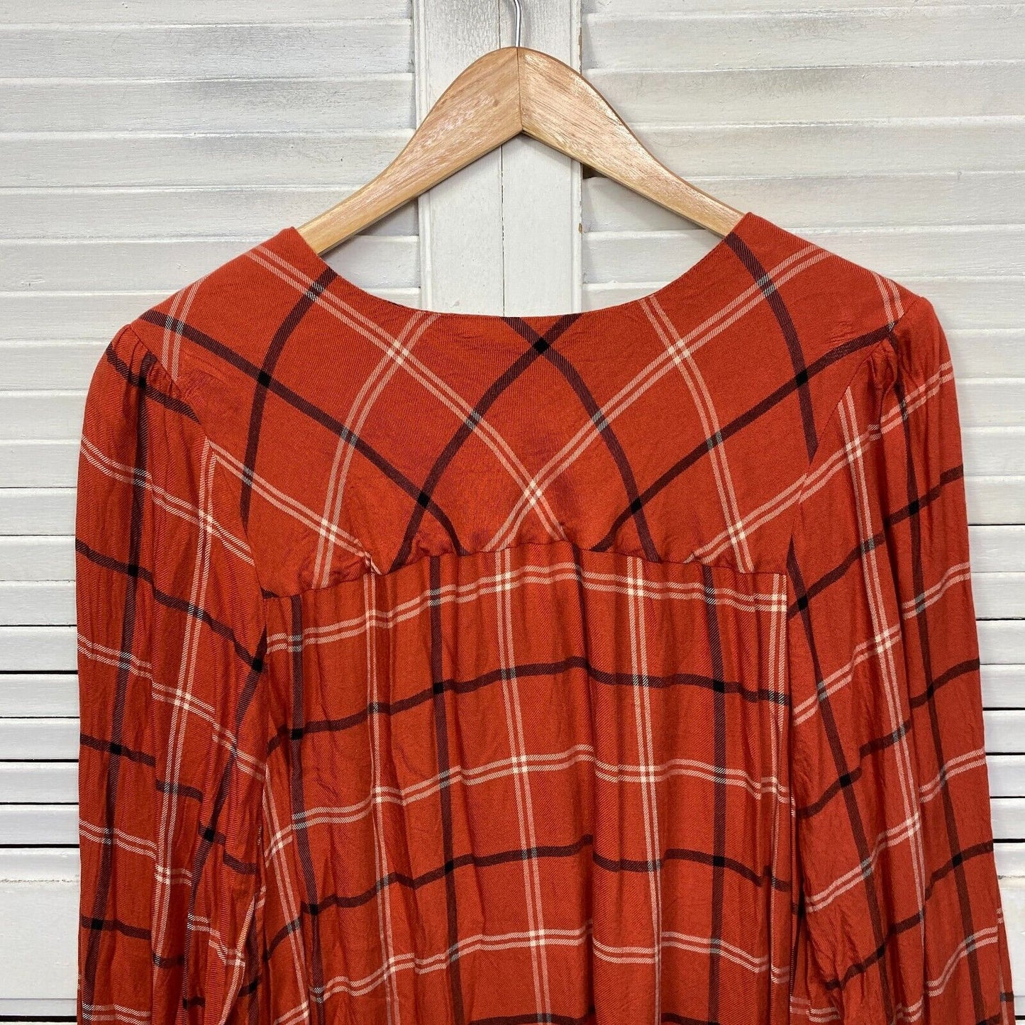 Loralette City Chic Top Size 16 18 Orange Rust Check Long Sleeve Viscose