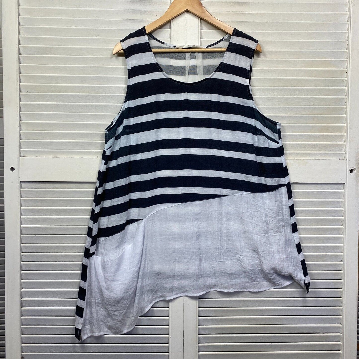 Virtuelle Top Size 18 Plus Blue White Striped Tunic Sleeveless