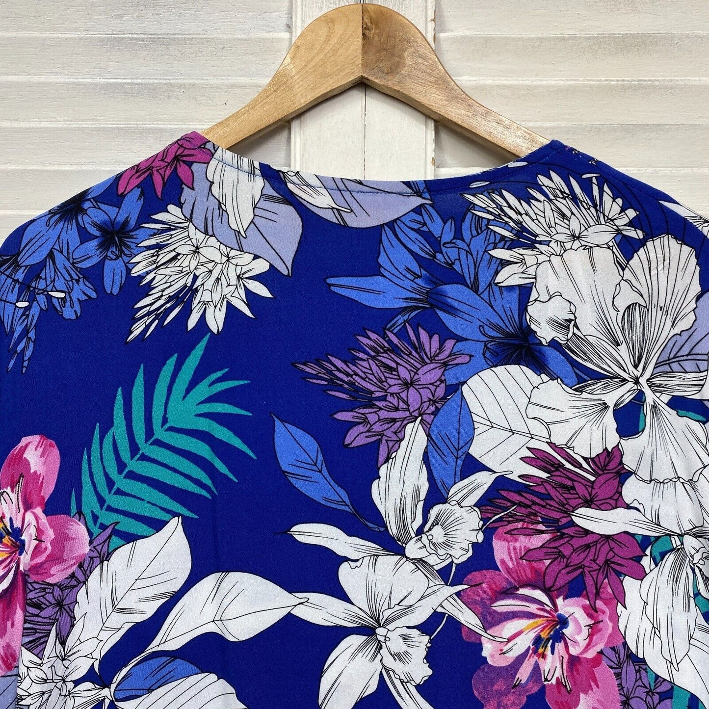 Millers Kaftan Top Size 16 Plus Blue Floral Fringe Swim Cover Up Preloved