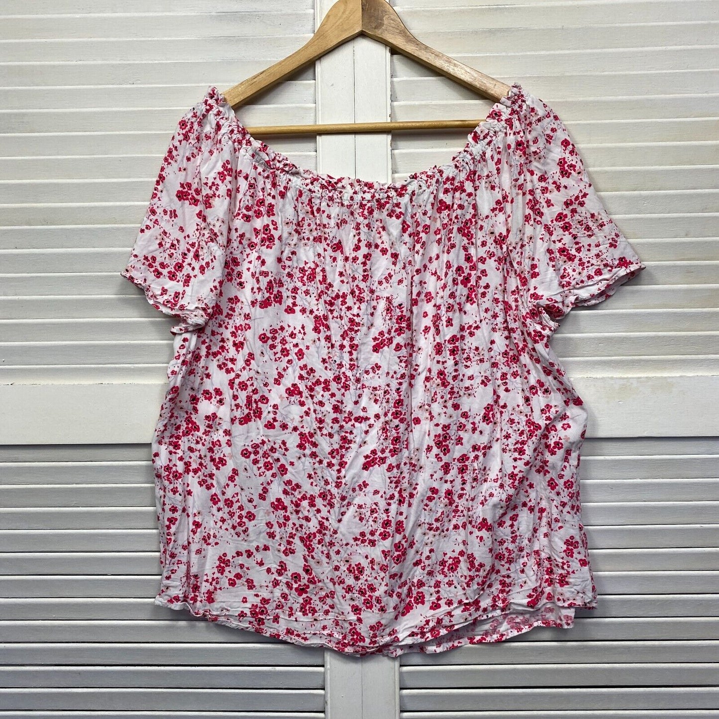 Katies Top Size 18 Plus Curve Floral Short Sleeve Viscose Pink White