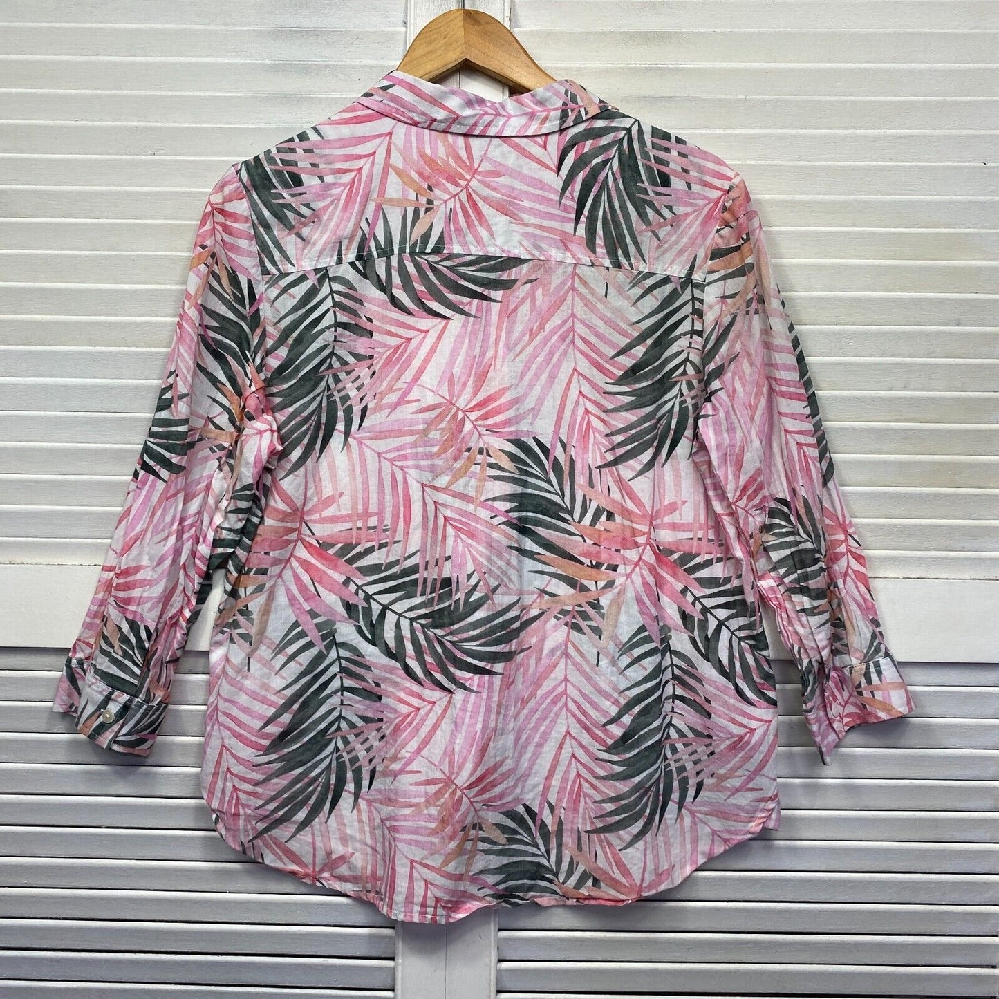 Fella Hamilton Top Size 14 Floral Leaf Button Up Cotton Pink Black Made in Australia Preloved