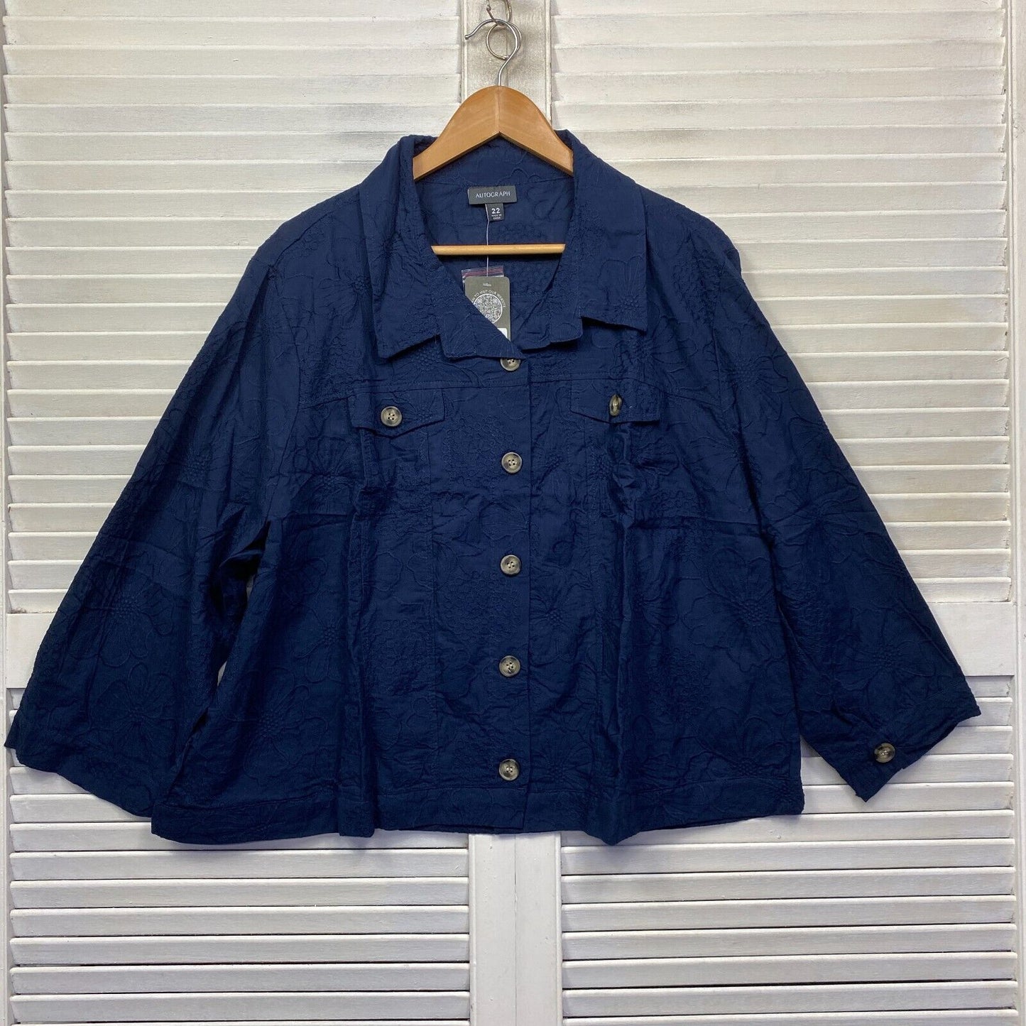 Autograph Jacket Top Size 22 Plus Blue Navy Embroidered Shacket New