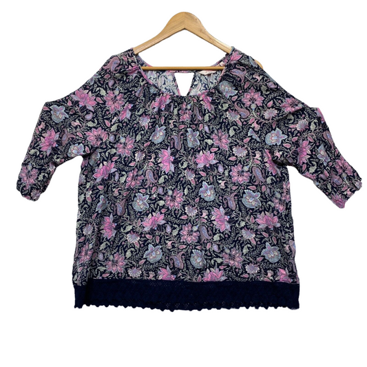 Millers Top Size 22 Plus Cold Shoulder Sleeve Floral Black Pink