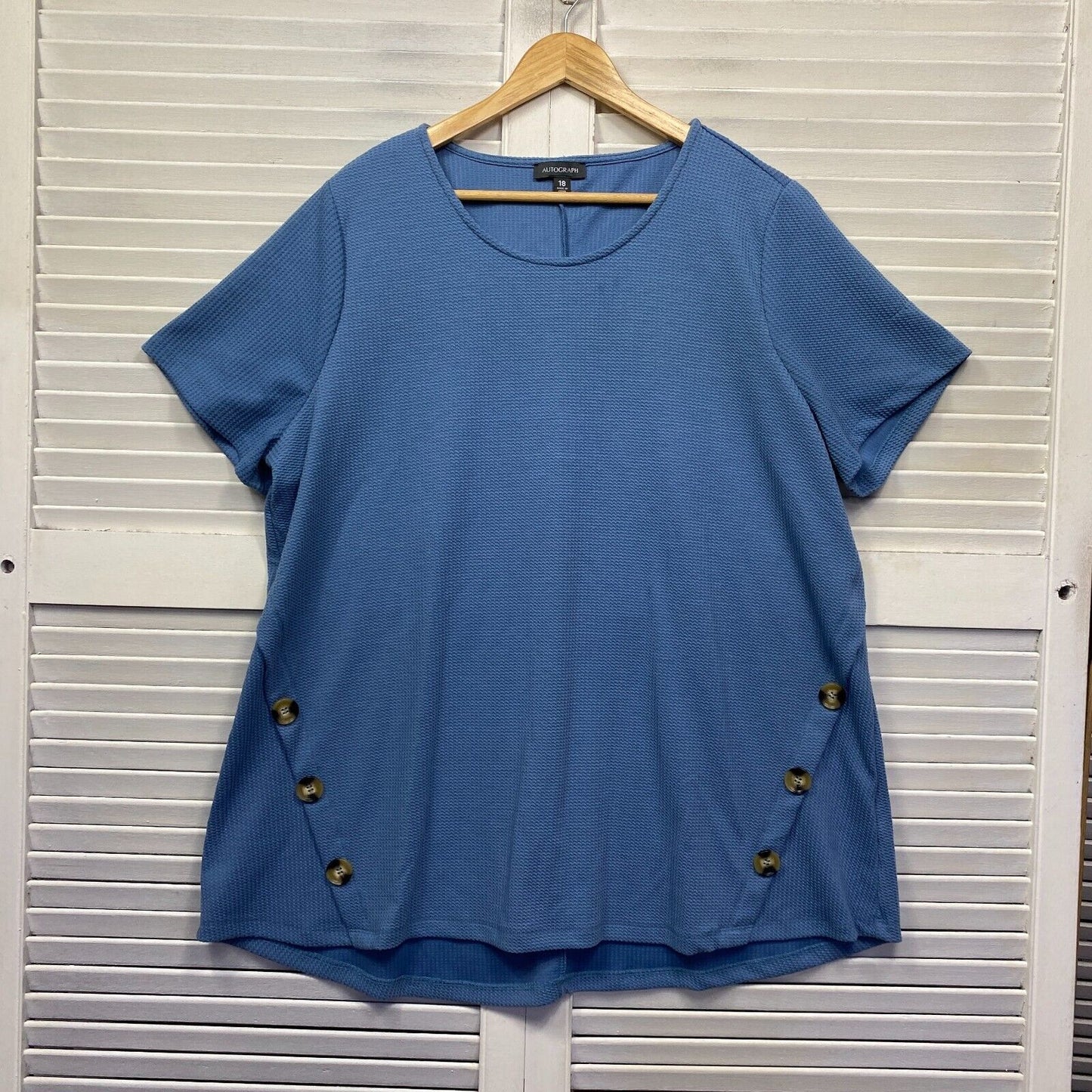 Autograph Top Size 18 Plus Blue Short Sleeve Textured Casual Preloved