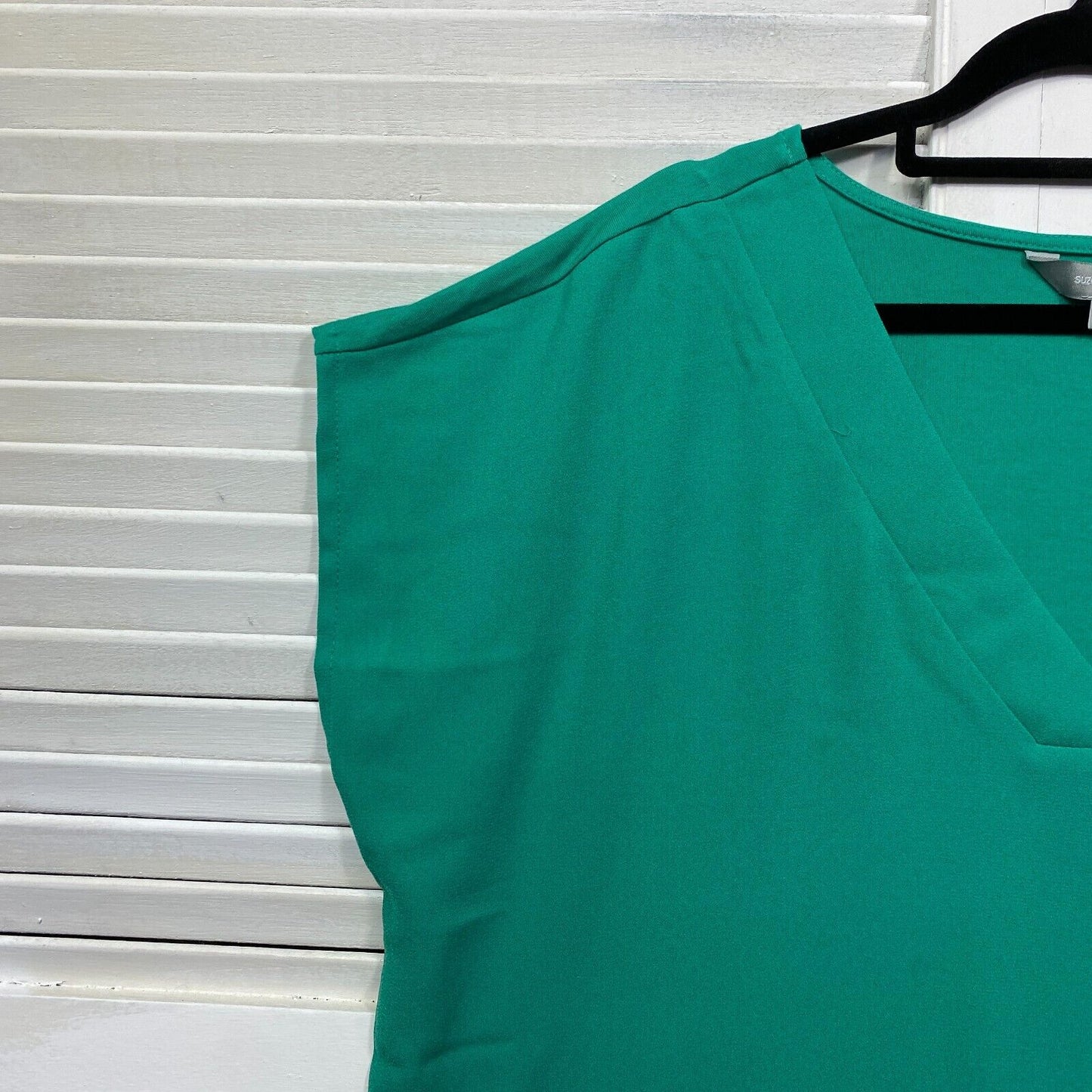 Suzanne Grae Top Size XL Green V Neck Short Sleeve