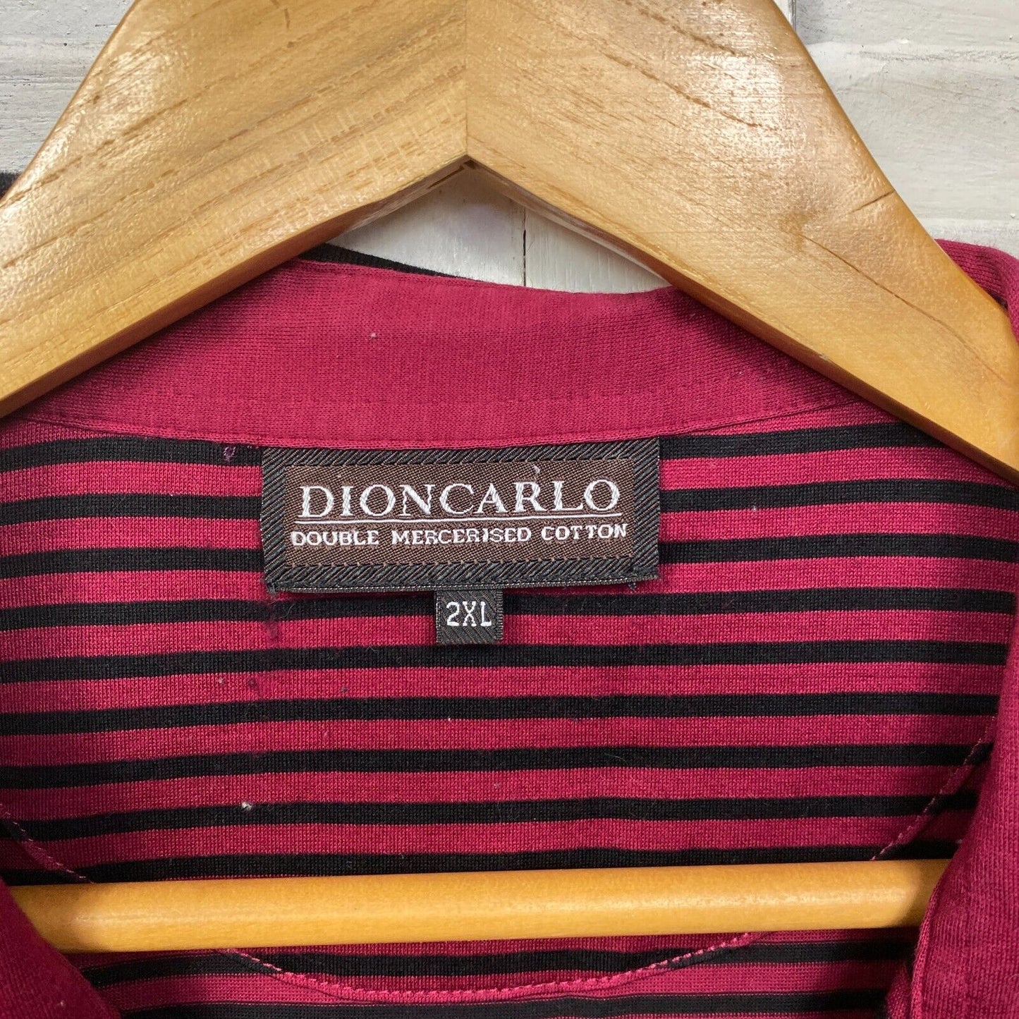 DionCarlo Polo Shirt Mens Size 2XL Red Black Striped Short Sleeve Cotton