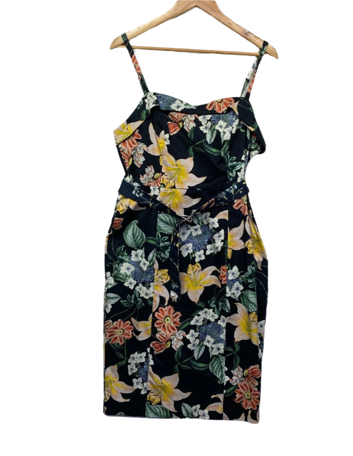 Portmans Dress Size 14 Sleeveless Cocktail Occasional Floral Lined Belt