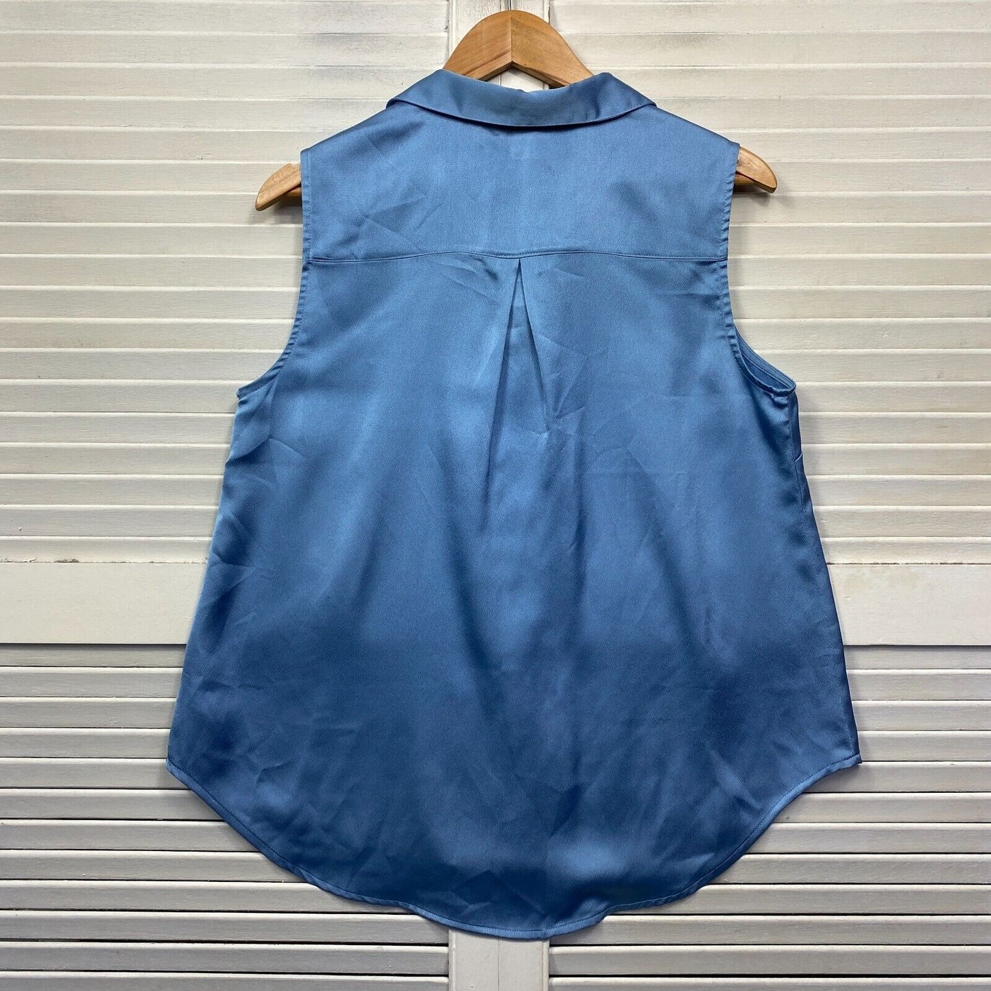 Preview Top Size 14 Blue Sleeveless Button Up Collared Shiny Office