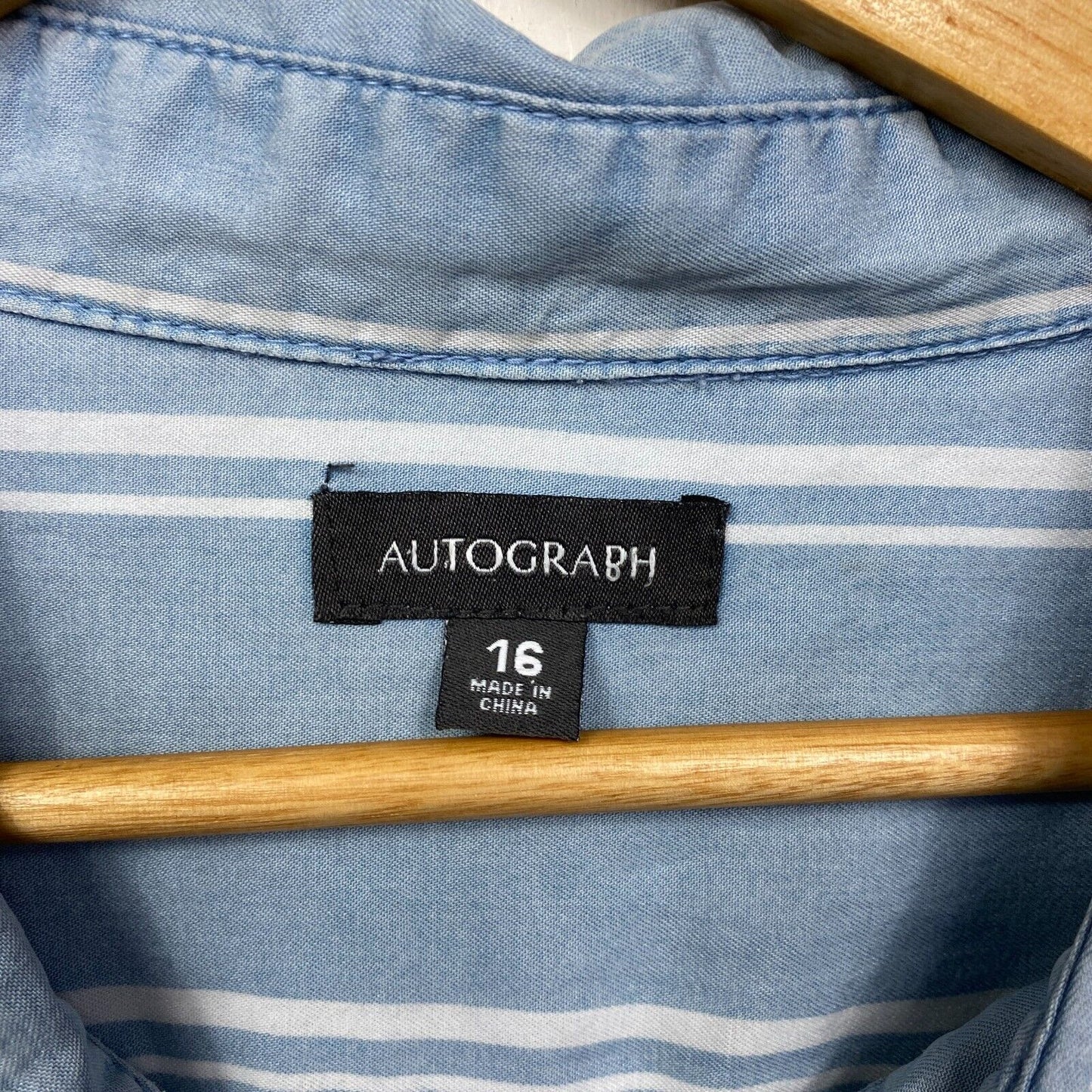 Autograph Shirt Top Size 16 Plus Blue Striped Button Up Long Sleeve Lyocell Preloved