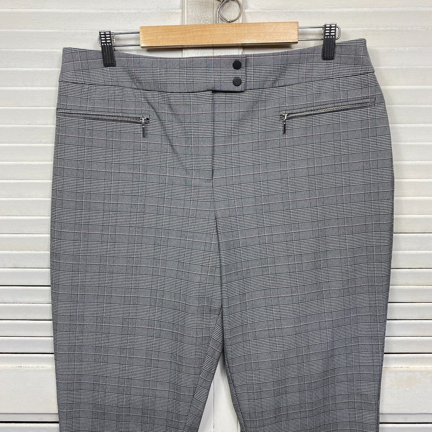 Portmans Pants Size 16 Grey Check Zip Fly Office Work Corporate