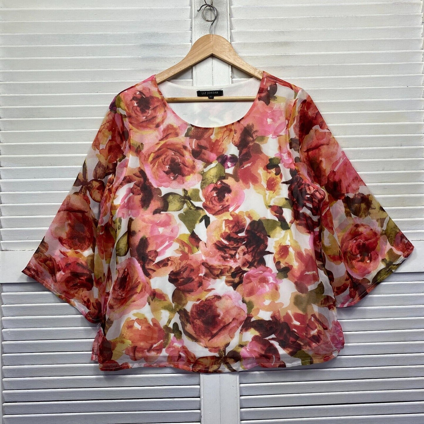 Liz Jordan Top Size 14 Multicoloured Floral Sheer Long Sleeve Lined Preloved