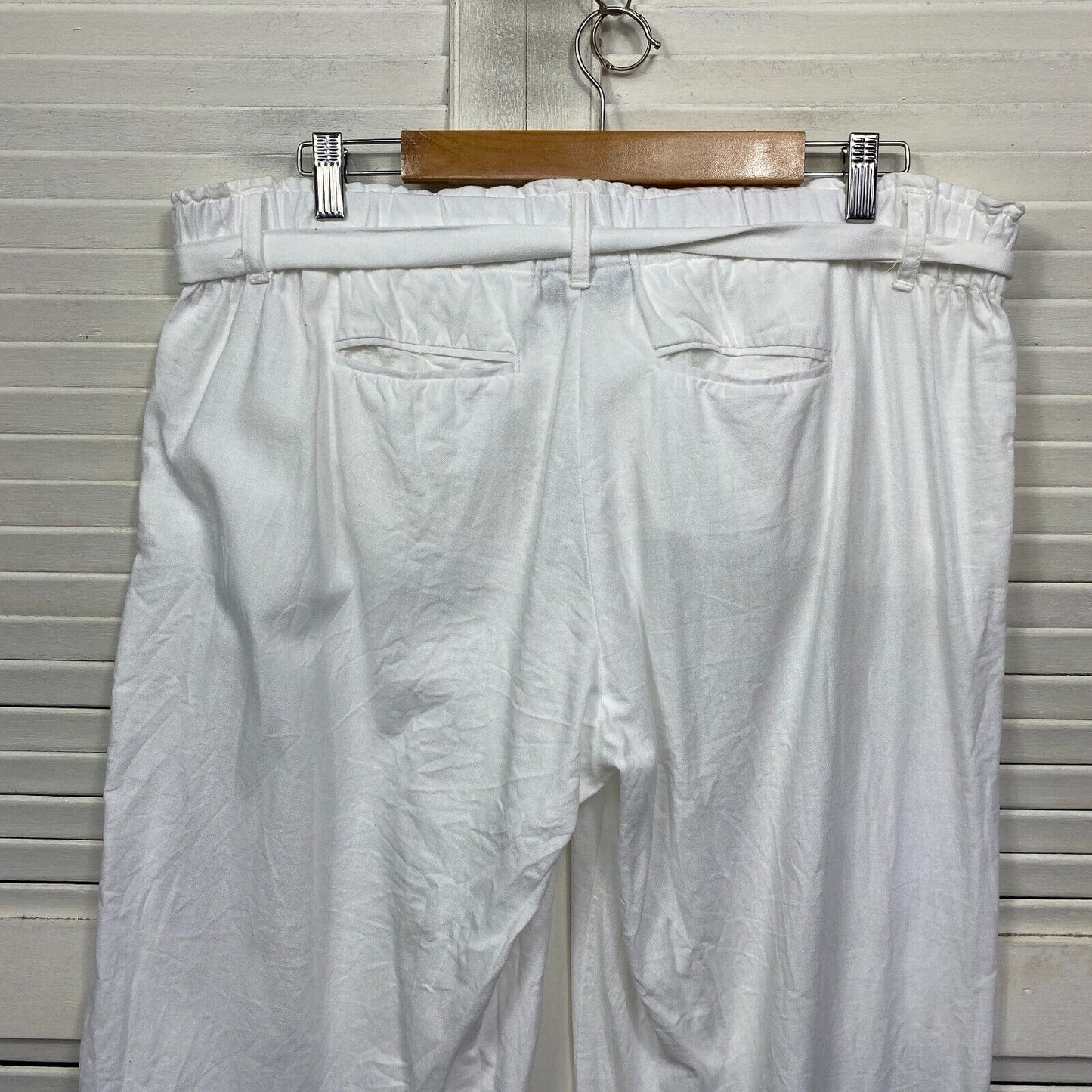 Katies Linen Pants Size 16 Plus White Pockets Straight Leg Cropped Viscose Preloved