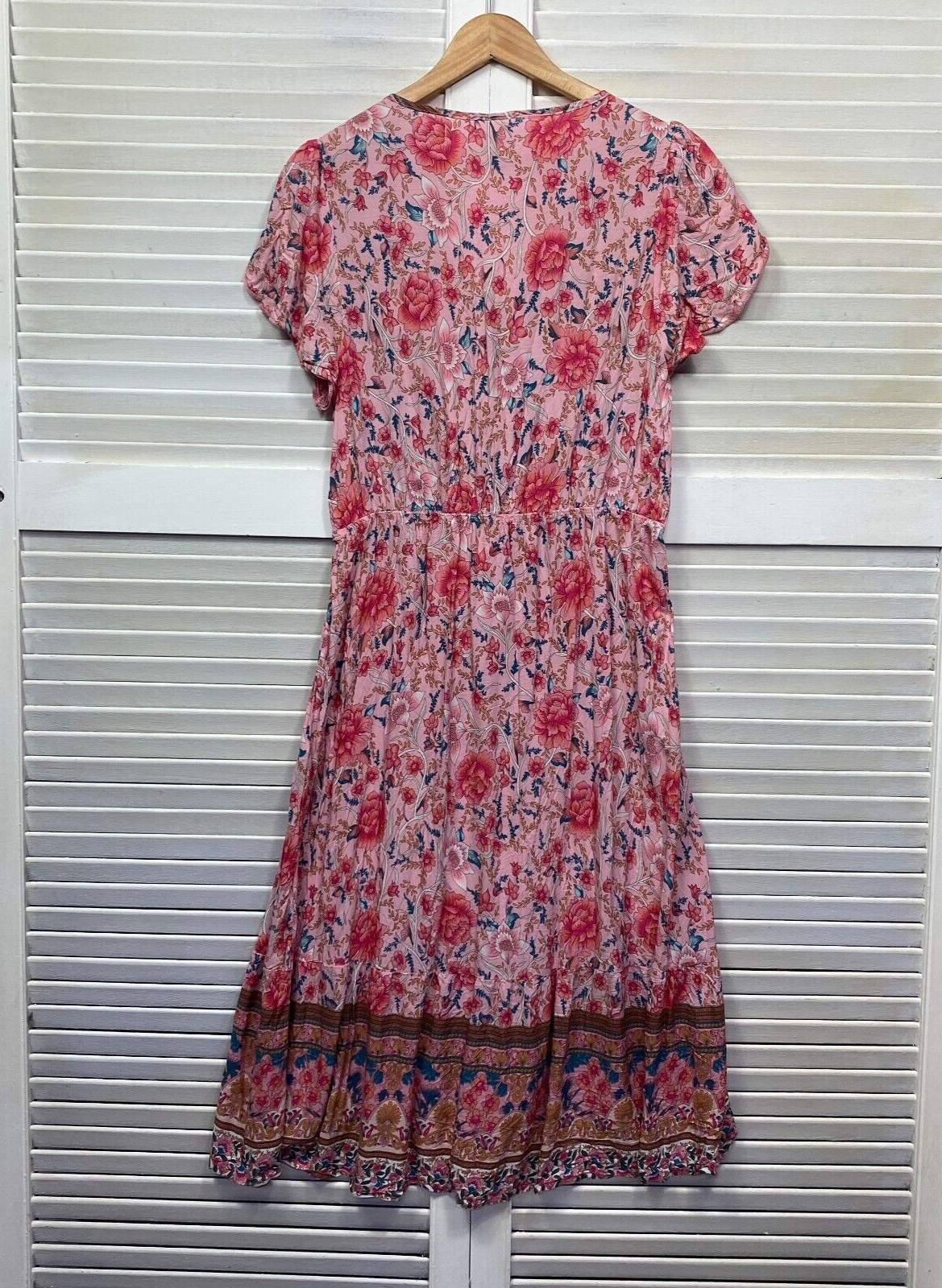 Shein Boho Maxi Dress Size XL 14 16 Floral Pink Short Sleeve Viscose