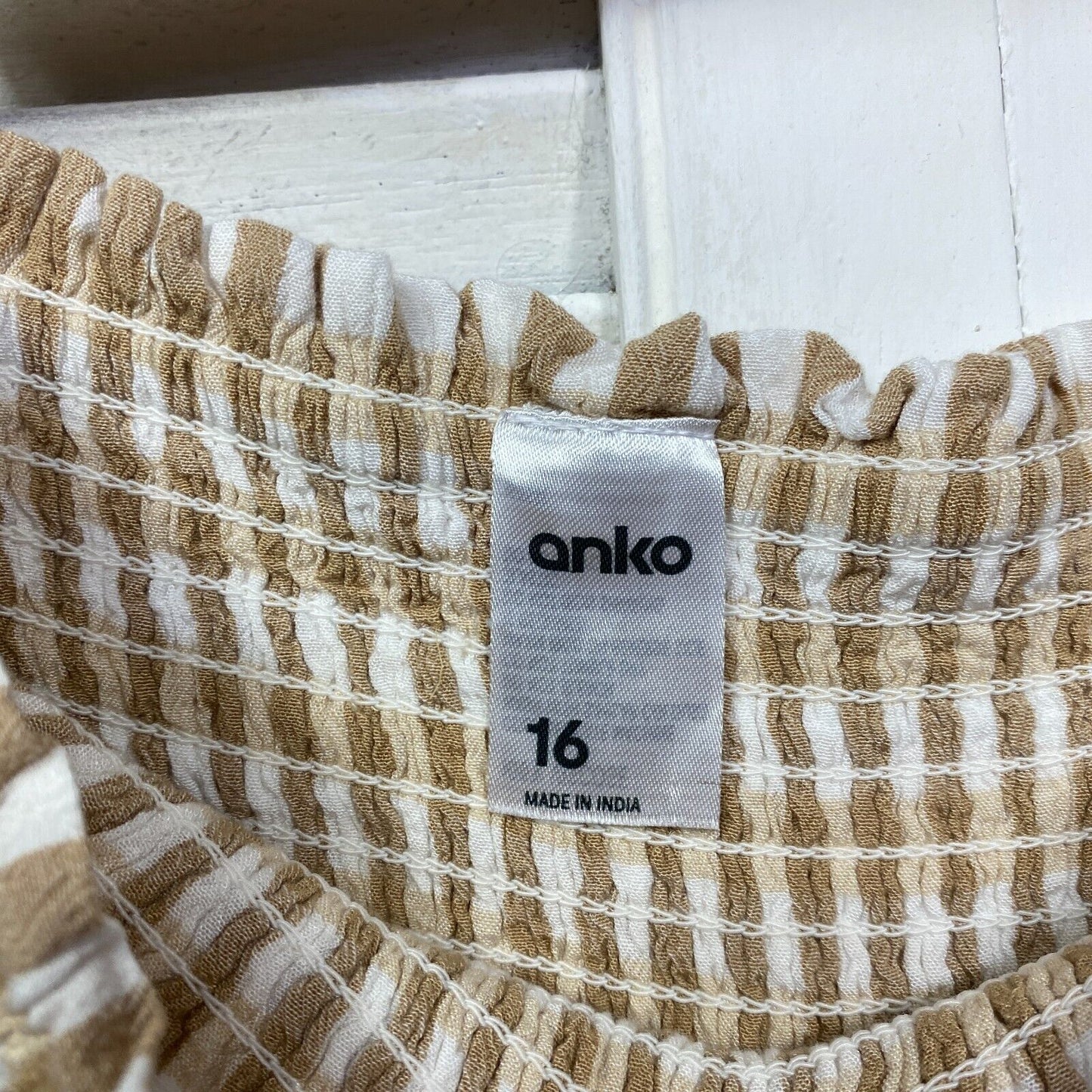 Anko Skirt Size 16 Plus Beige White Gingham Check Elastic Waist Viscose Midi