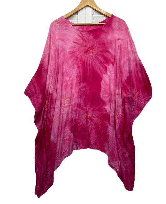 Kaftan Top Womens One Size Size 16 18 Plus Pink Tie Dye Boho Hippie Swim Cover Up Rayon