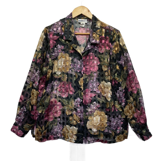 Vintage Millers Shirt Size 14 Multicoloured Floral Sheer Made in Australia Preloved