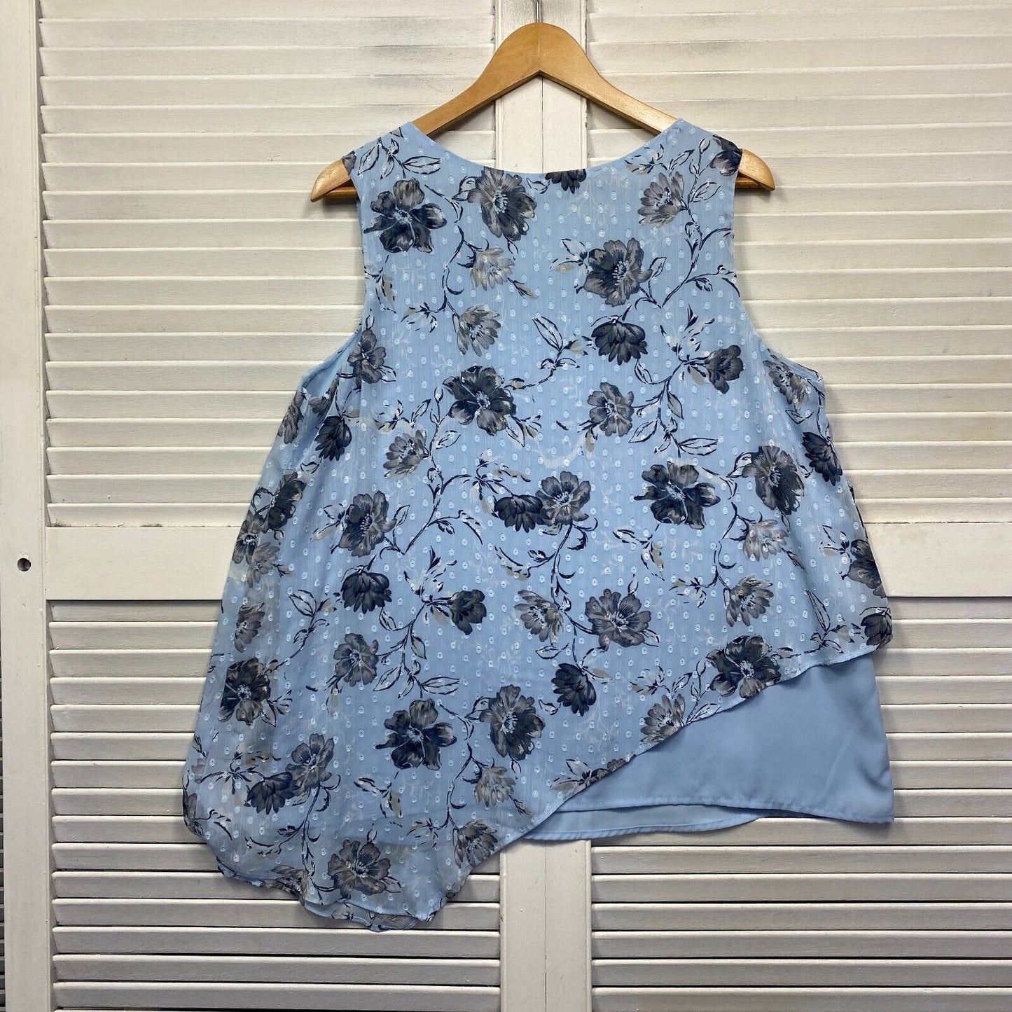 Katies Top Size 14 Blue Floral Sleeveless Layered Sheer Overlay