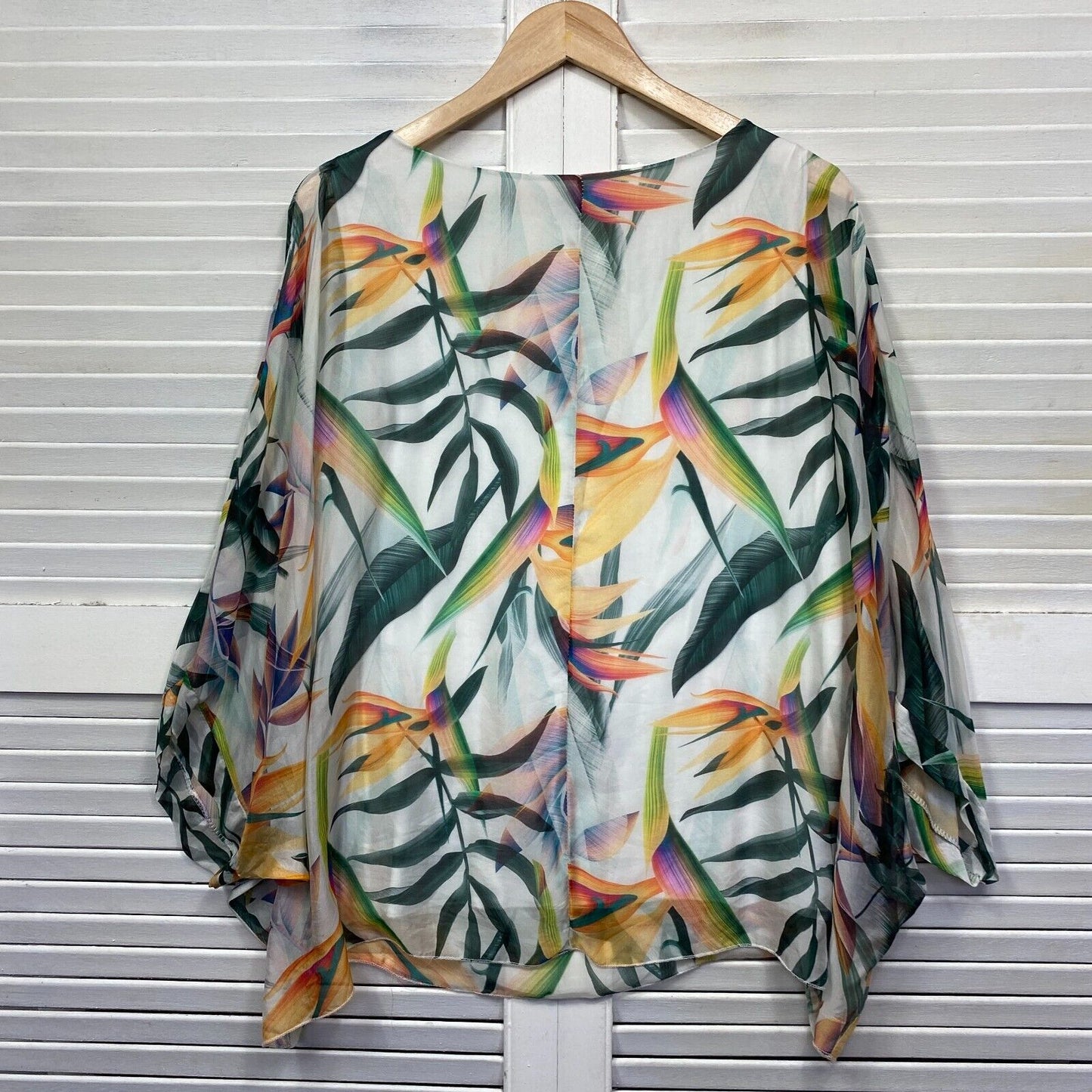 Jenny Jazz Made in Italy Top One Size 14 Silk Blend Floral Kaftan Long Sleeve