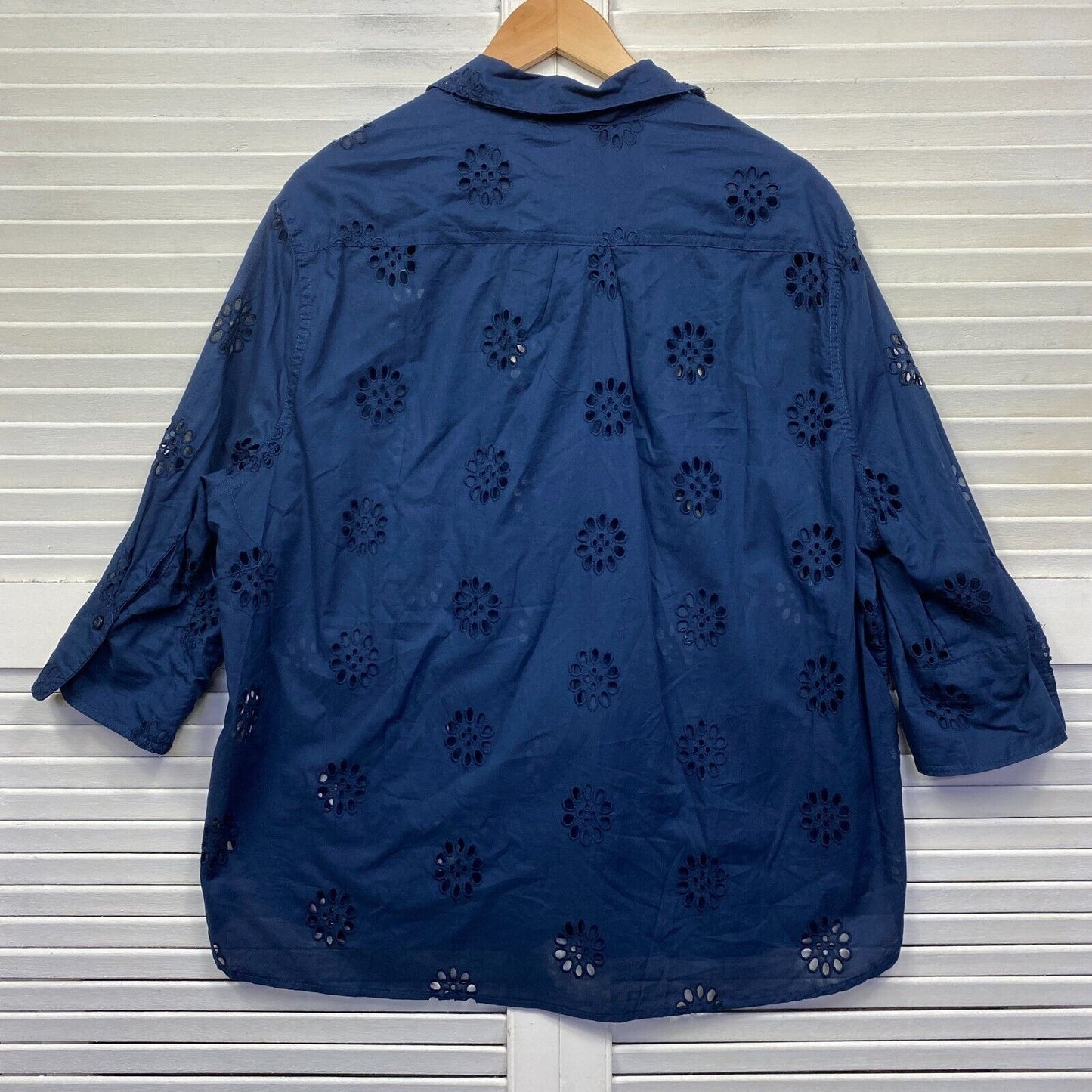 Katies Top Size 14 Navy Embroidered Button Up Long Sleeve Collared