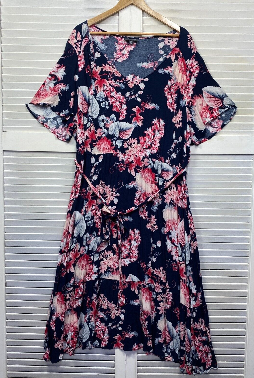 Autograph Maxi Dress Size 24 Plus Blue Pink Floral Viscose Short SLeeve