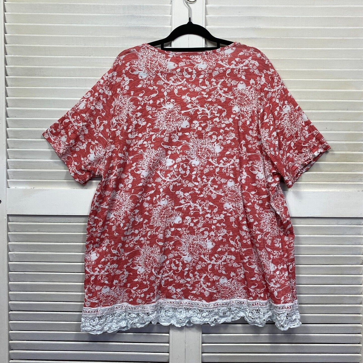 Millers Top Size 22 Plus Red White Floral Lace Crochet Trim 100% Cotton