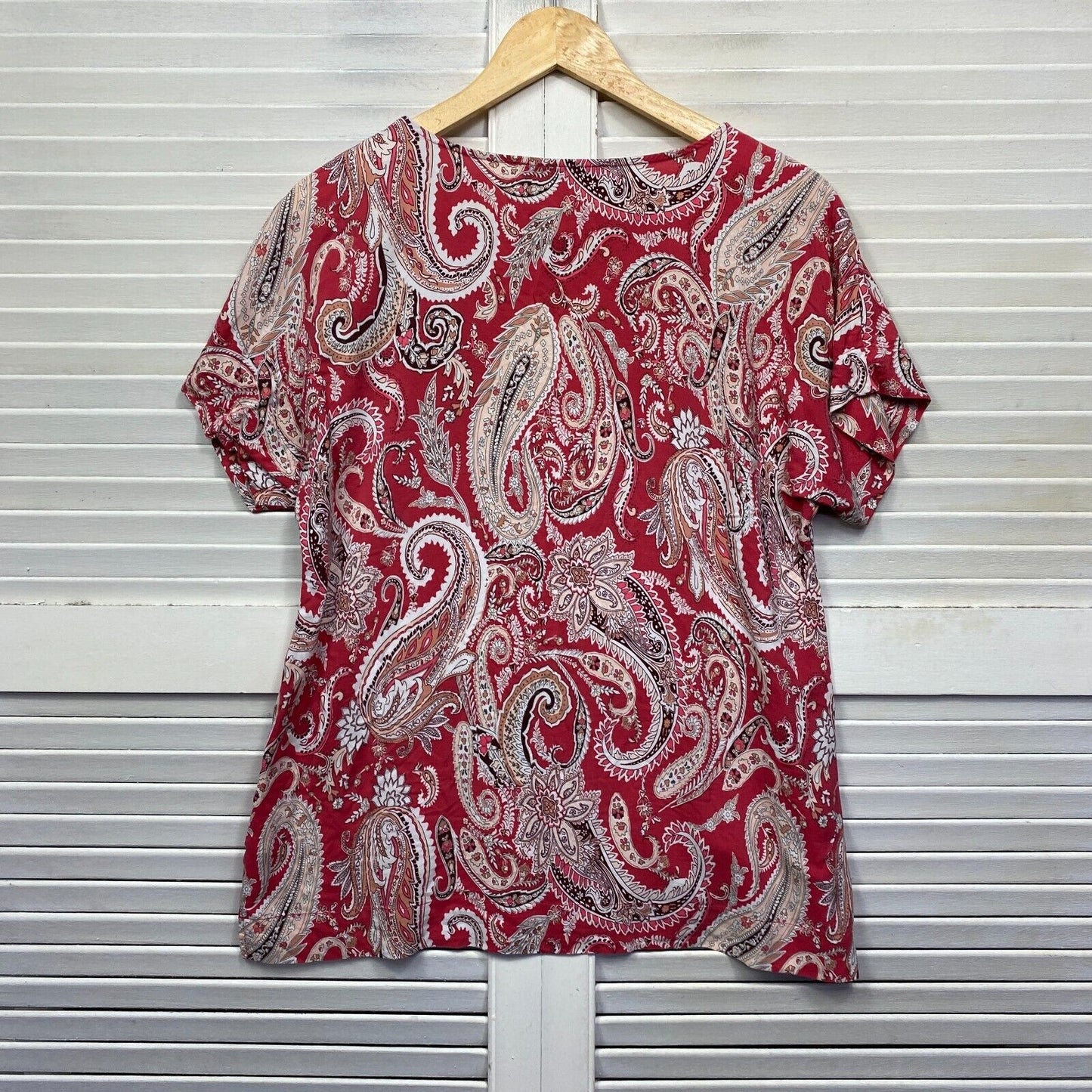 Target Top Size 14 Red Paisley Print Short Sleeve Viscose