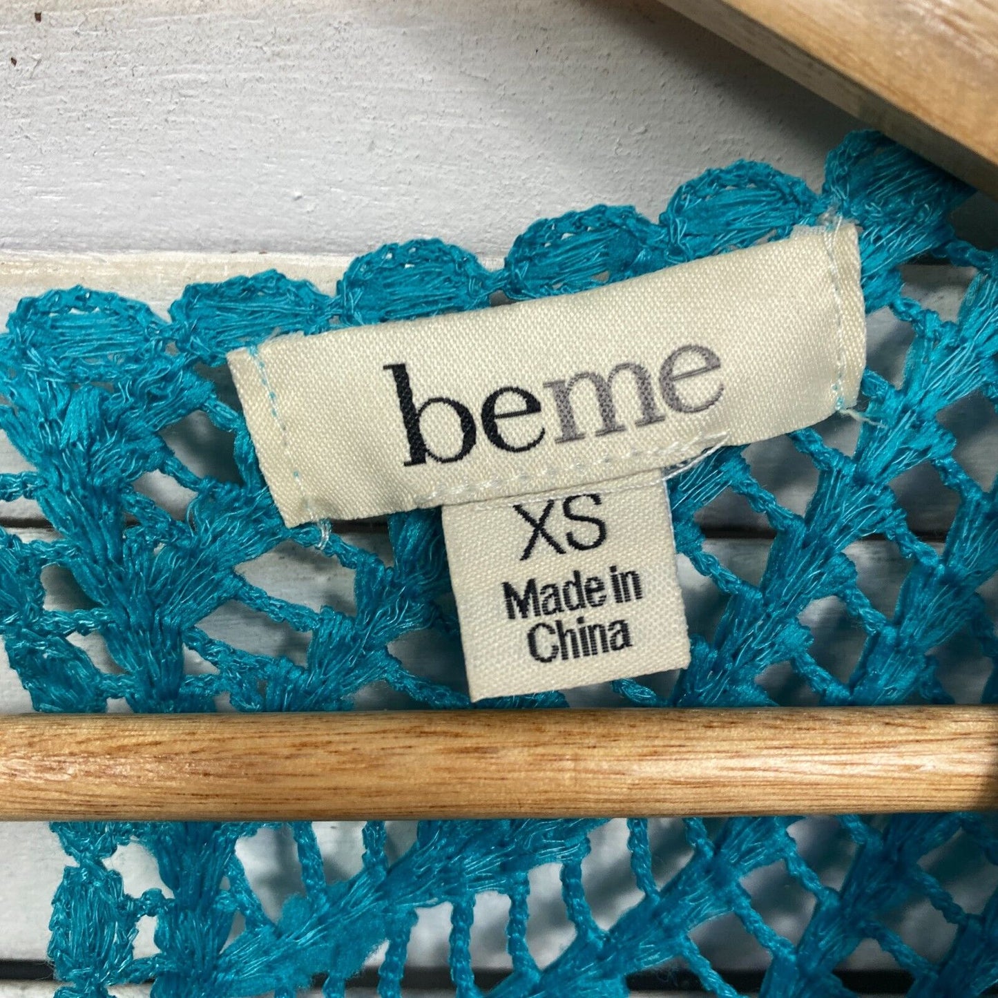 beme Plus Size Top Size 14 Plus XS Blue Green Teal Crochet Neck Short Sleeve