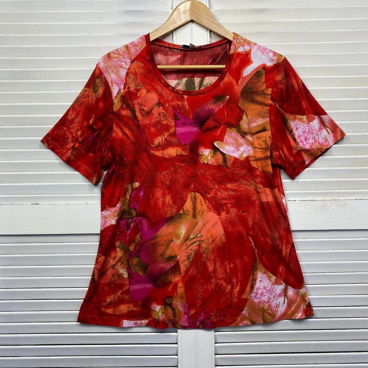 Noni B Top Size 14 Multicoloured Short Sleeve Red Pink Ladies Blouse