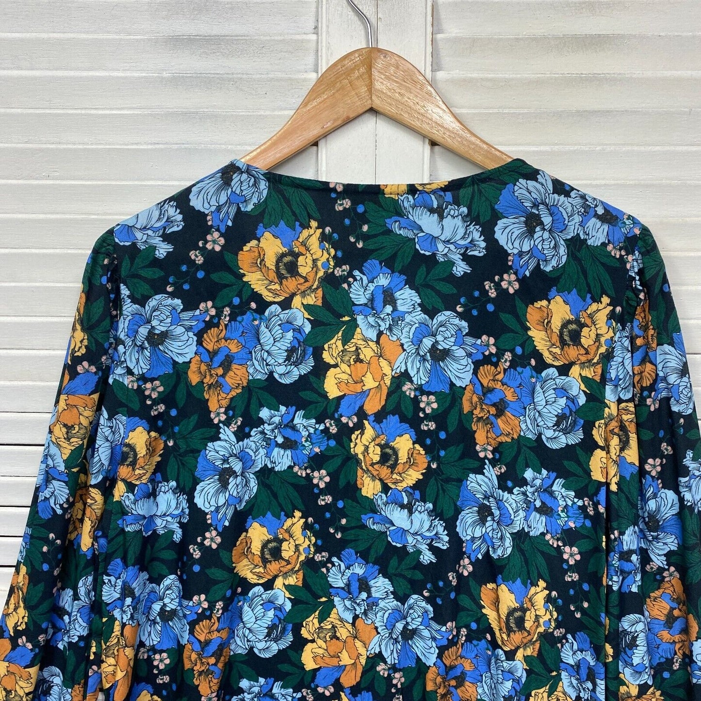 Capture Top Size 14 Blue Long Sleeve Multicoloured Floral Viscose