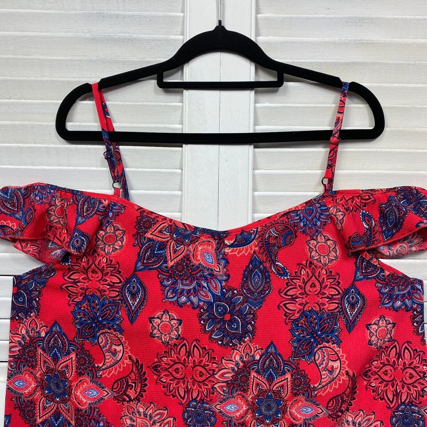 Edited Top Size 14 Red/Pink Floral Cold Shoulder Paisley Print