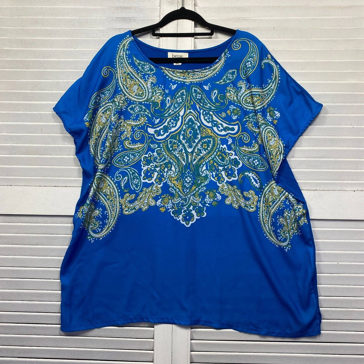 beme Top Size 16 Plus Size Short Sleeve Blue Paisley Print