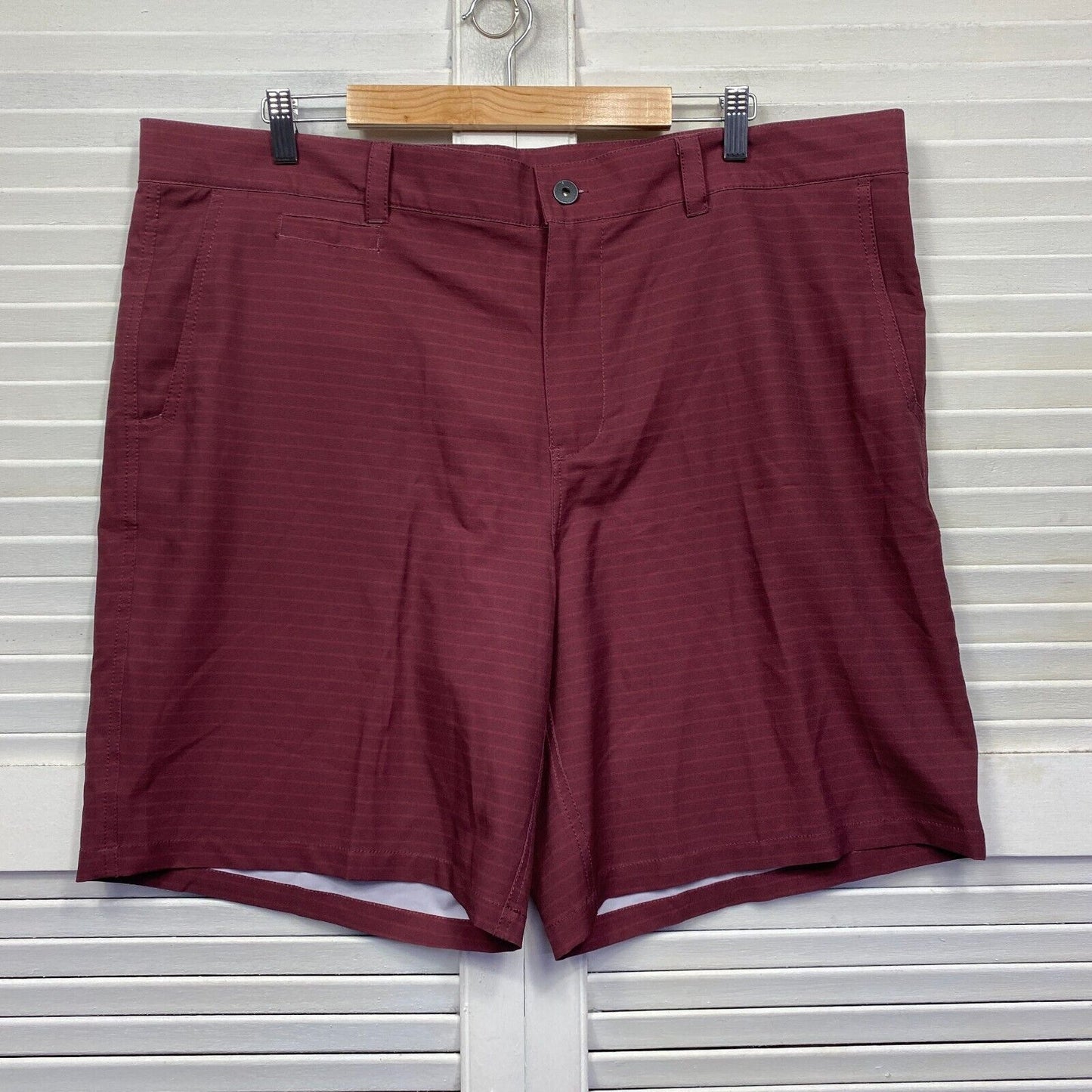 Target Shorts Mens 44 Plus Maroon Pockets Zip Fly Casual Striped Big & Tall New