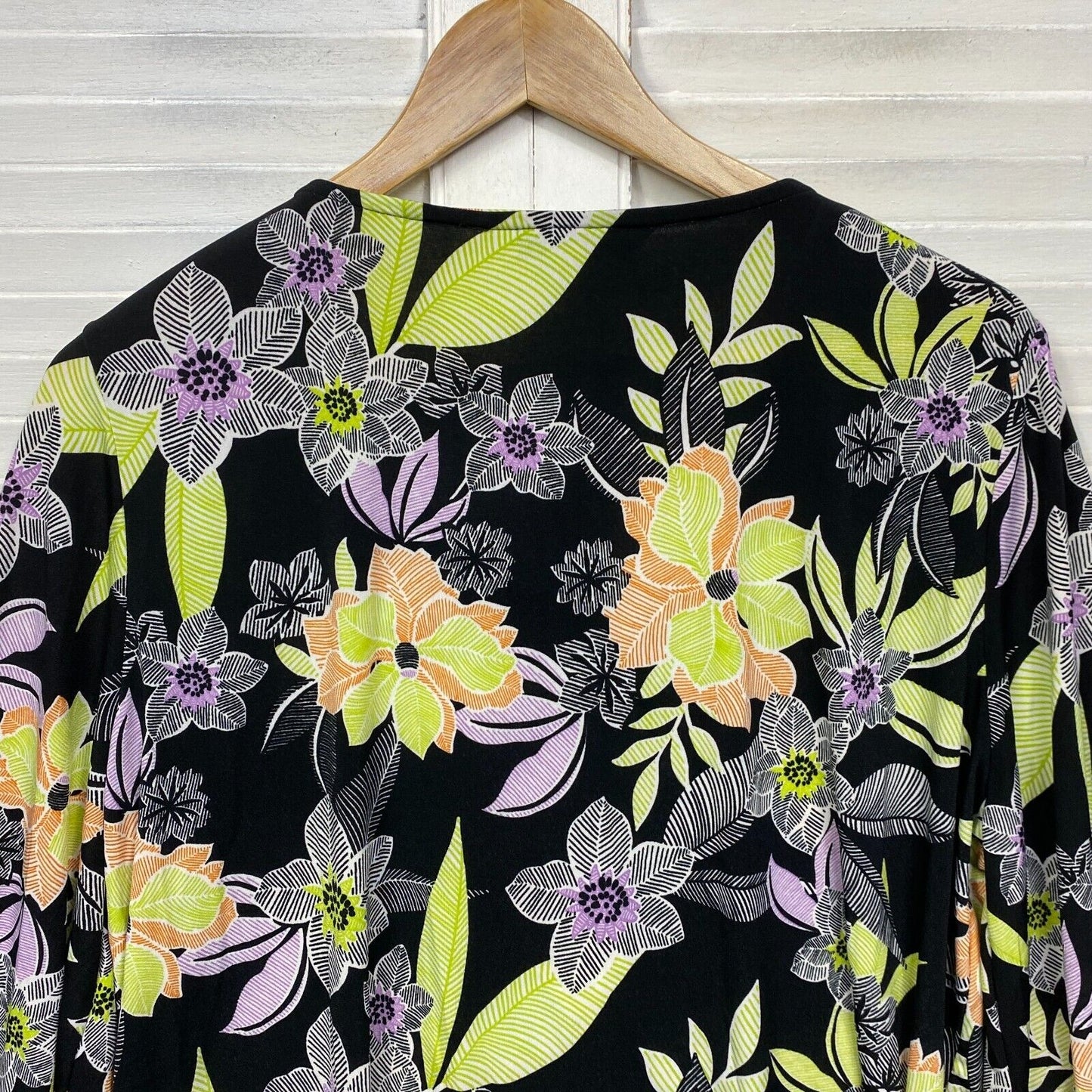 Rockmans Top Size XL Plus Black Yellow Floral Long Sleeve Casual