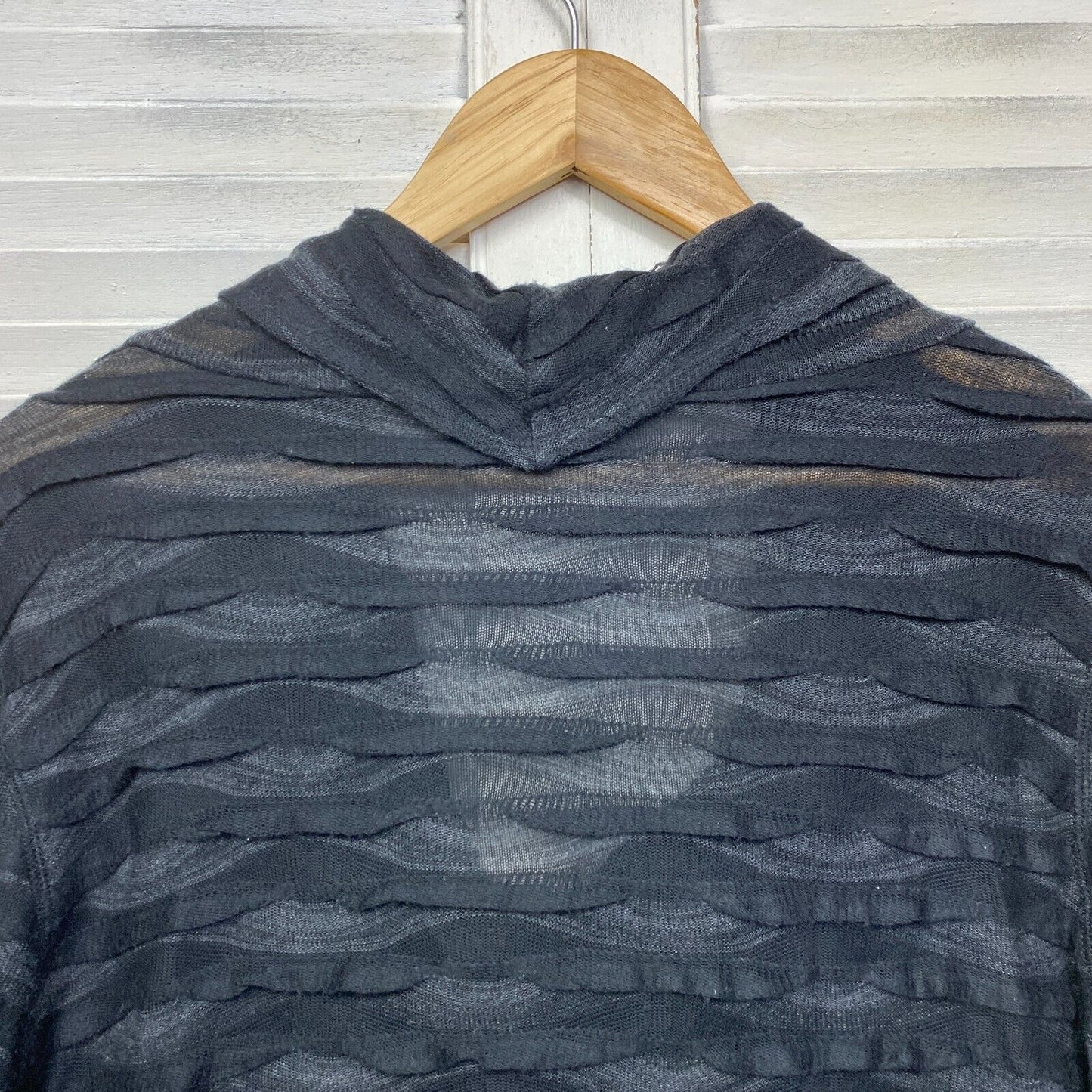 W Lane Top Size Large 14 Black Long Sleeve Sheer Shawl Neck