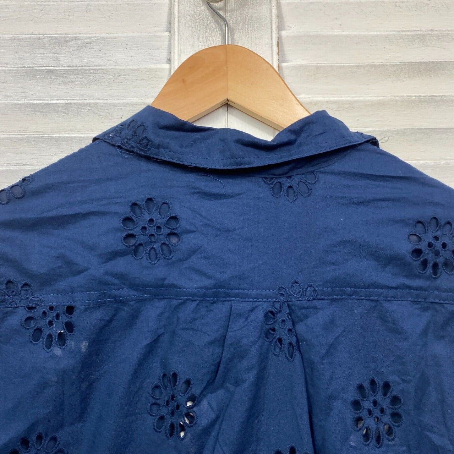 Katies Top Size 14 Navy Embroidered Button Up Long Sleeve Collared