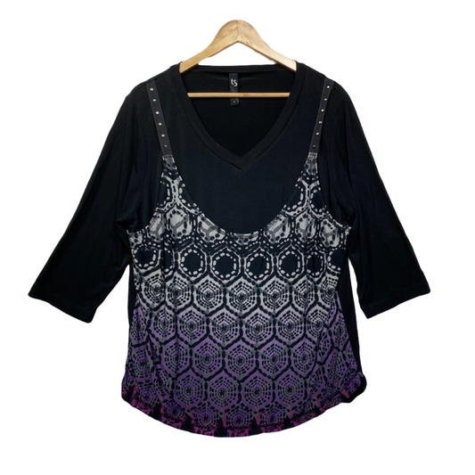 Taking Shape Top Size 16 Plus Small Black Tunic Long Sleeve