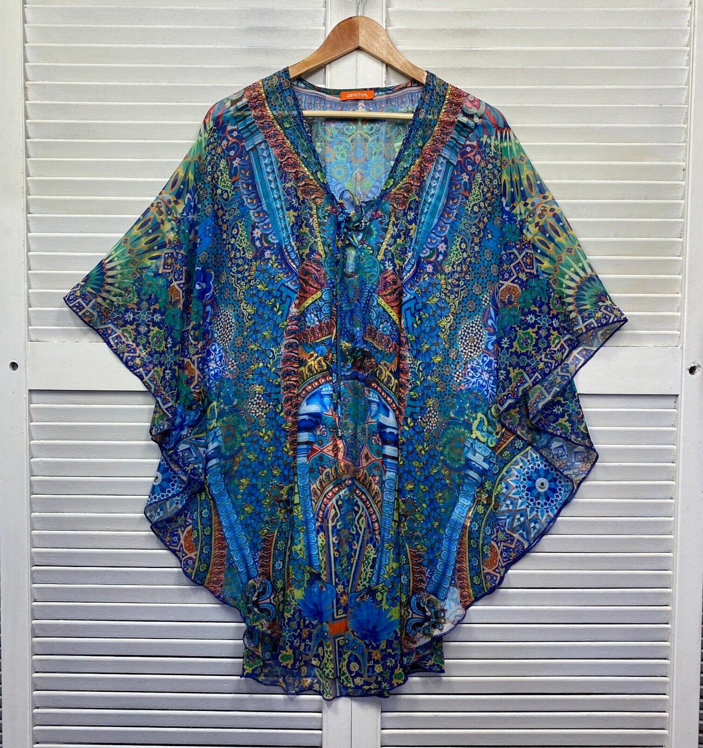 Sanctum Kaftan Top Size 16 18 Blue Multicoloured Swim Cover Up Preloved