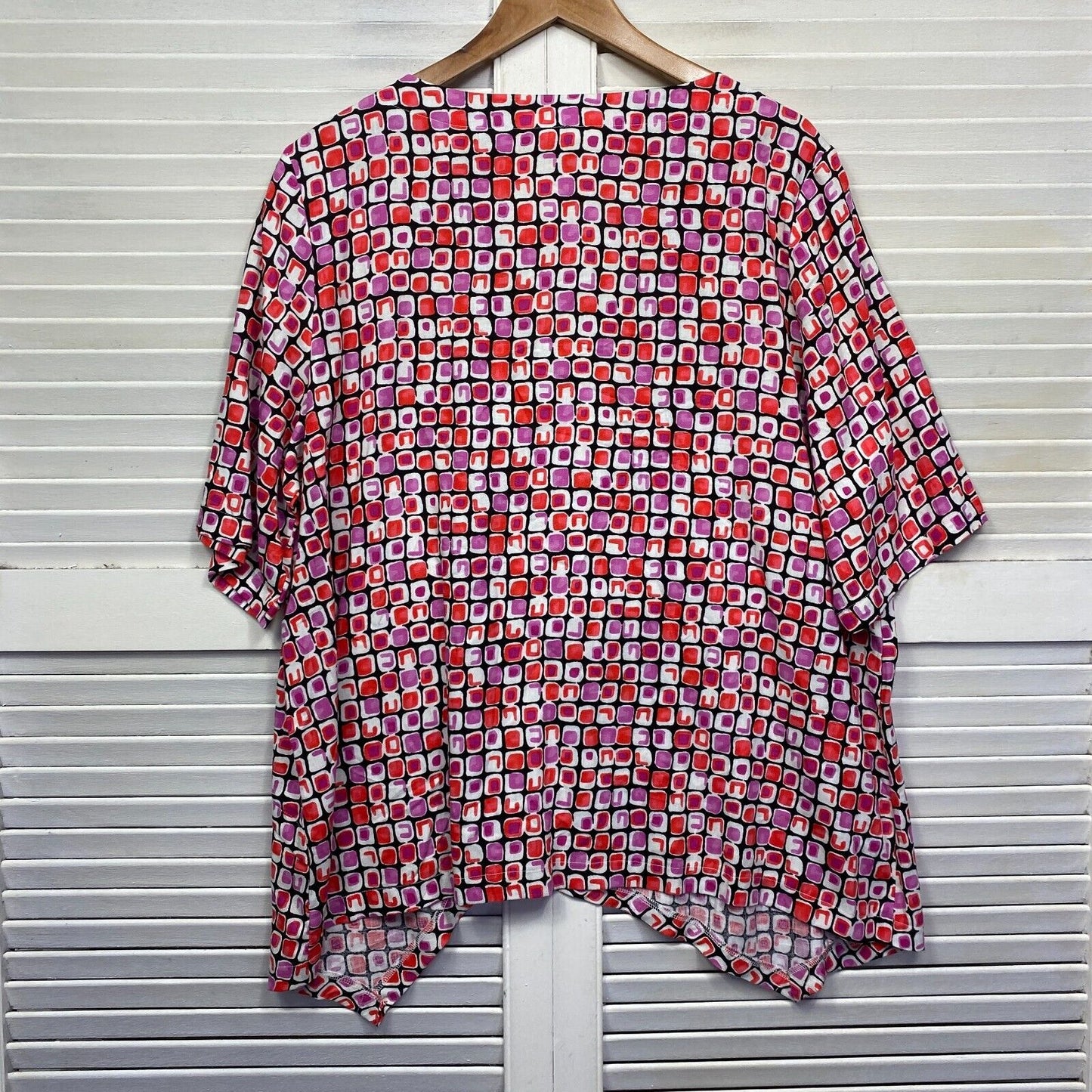 Noni B Top Size 18 Plus Multicoloured Linen Blend Short Sleeve Preloved