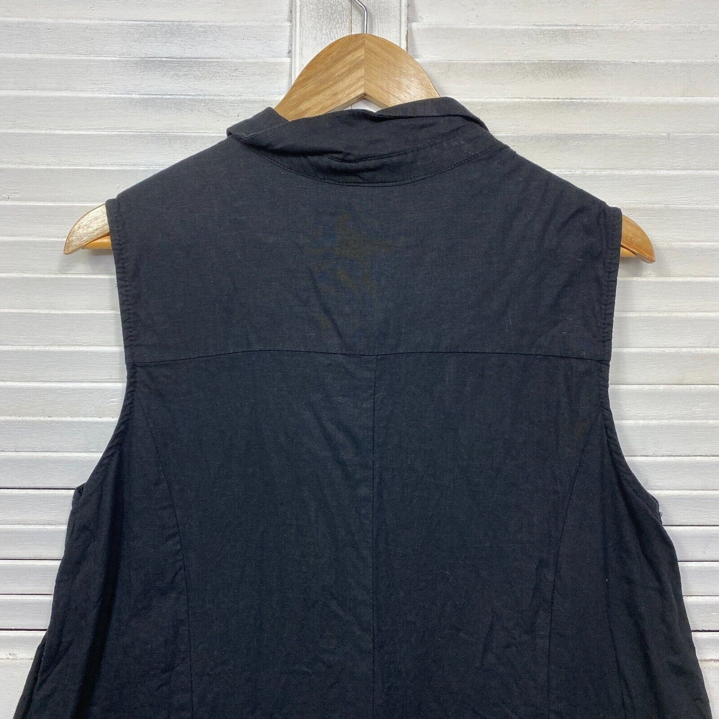 Autograph Top Size 14 Plus Black Sleeveless Linen Blend Button Up