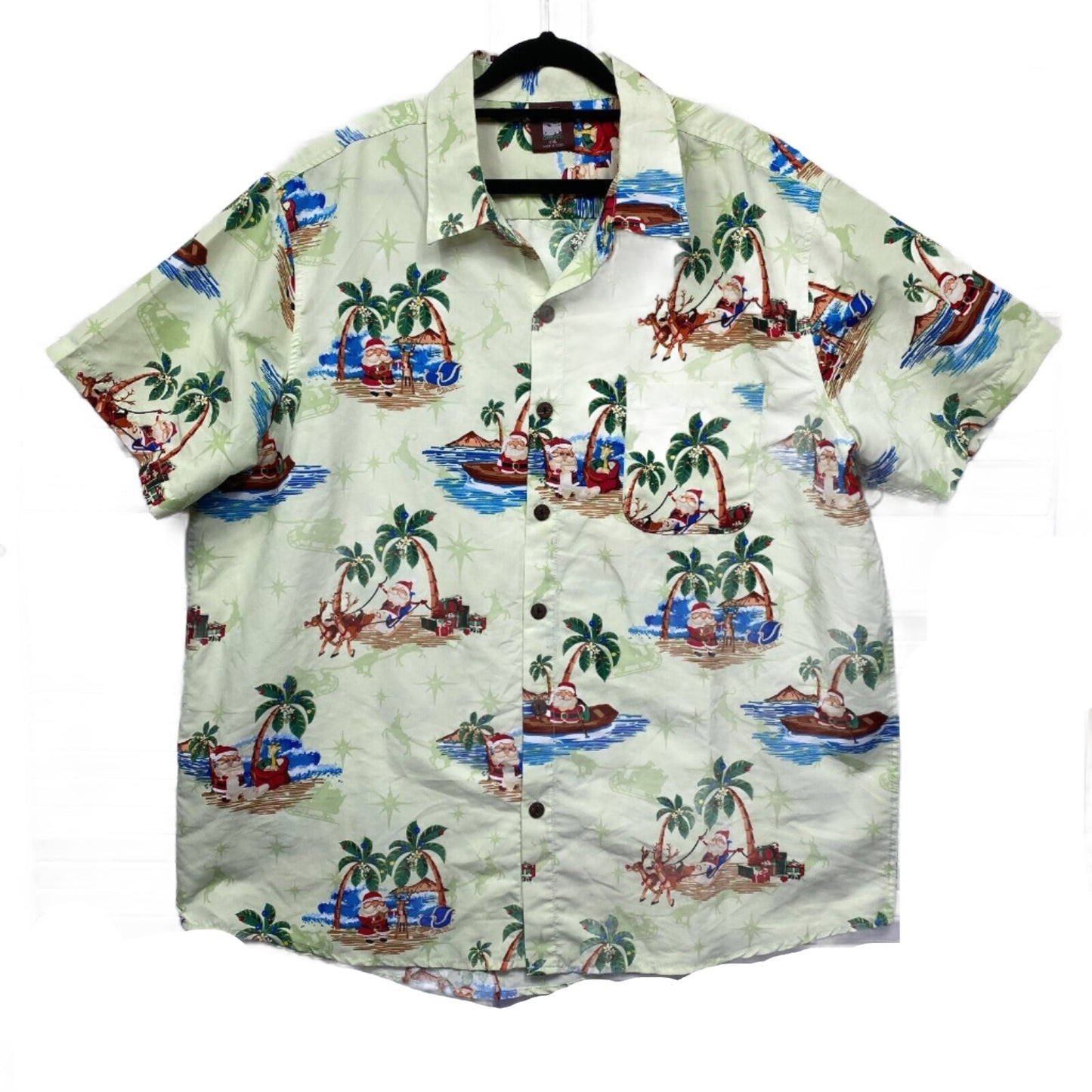 Christmas Shirt Mens 4XL Short Sleeve Santa Beach Surfing Tropical Preloved