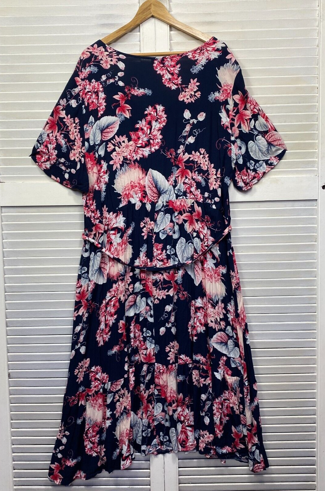 Autograph Maxi Dress Size 24 Plus Blue Pink Floral Viscose Short SLeeve