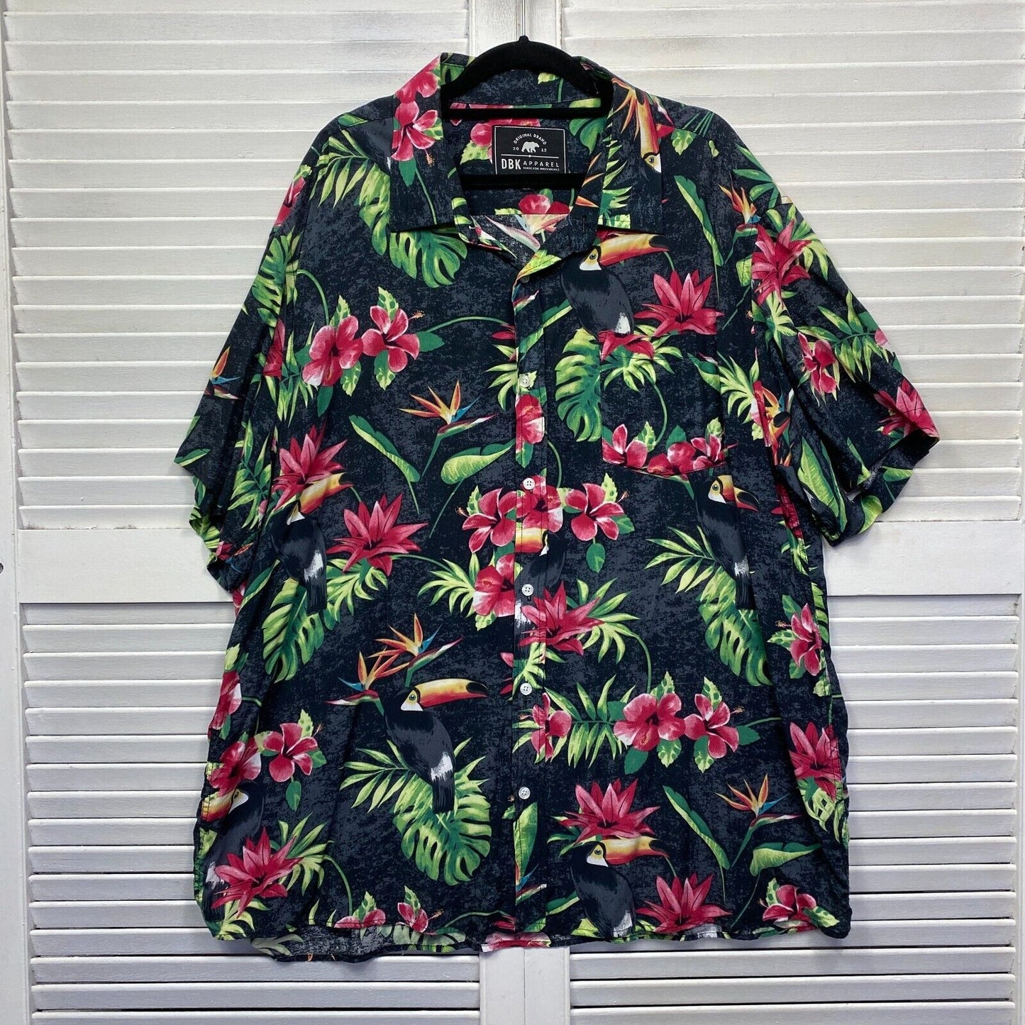 DBK Apparel Hawaiian Shirt Mens 4XL Plus Black Floral Short Sleeve Tropical