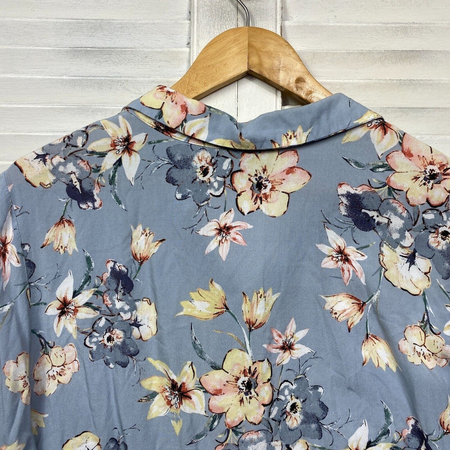 Autograph Top Size 14 Plus Blue Floral Short Sleeve Tunic Collared