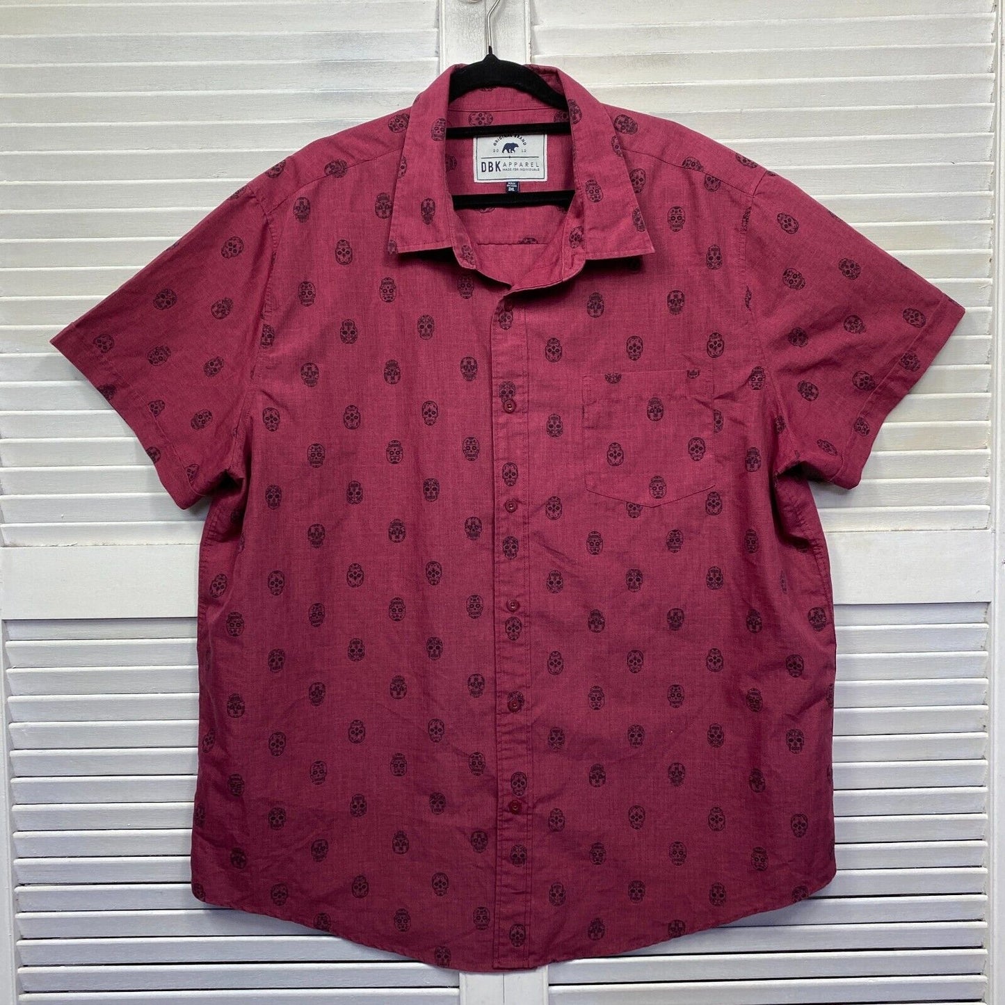 DBK Apparel Shirt Mens 3XL Plus Red Button Up Skulls Skelton Big & Tall Preloved