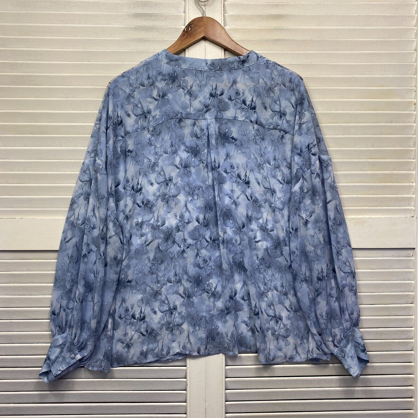 Basque Top Size 20 Plus Blue Floral Sheer Long Sleeve Office